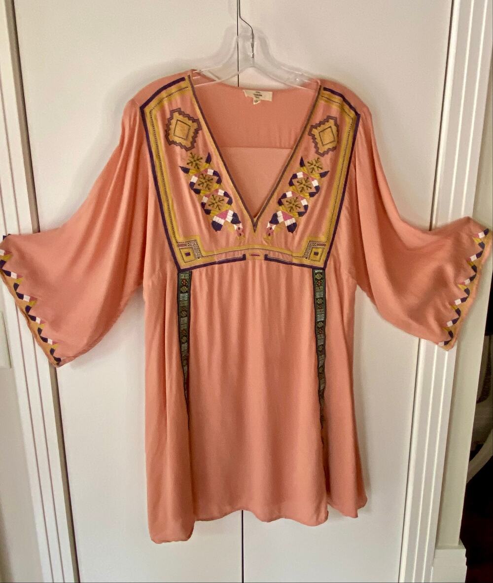 Entro Dusty Rose Embroidered Tunic Top Sz Large Boho Western
